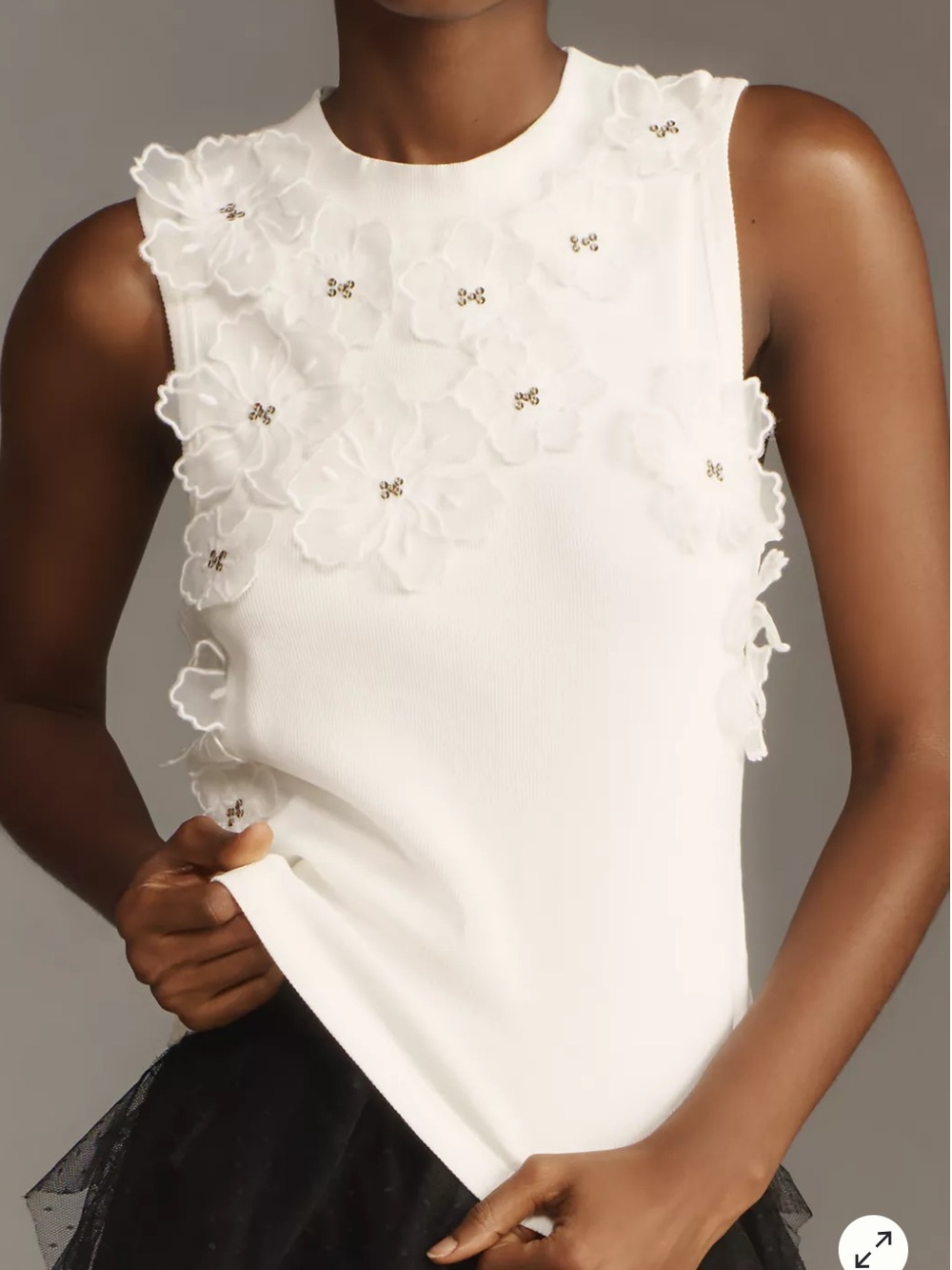 By Anthropologie Sleeveless 3D Floral Appliqué Top